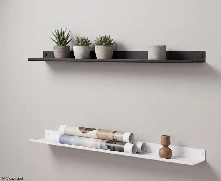 VELA Bilderleiste aus Stahl in Schwarz und Weiß mit Dekoration an der Wand