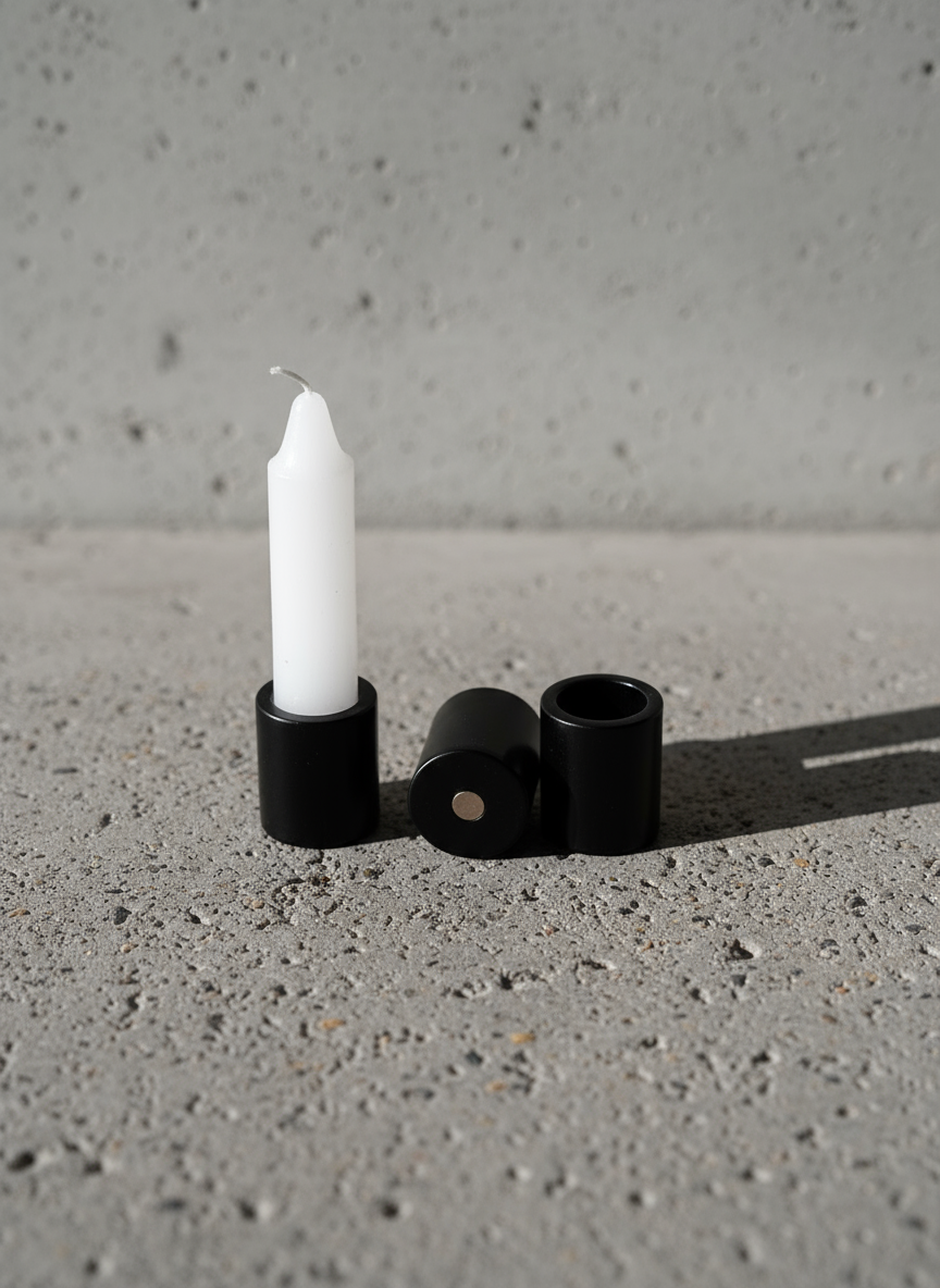 Magnetischer Kerzenhalter Lumi aus Metall in Schwarz von Adyloo - ideal für einen minimalistischen Einrichtungsstil