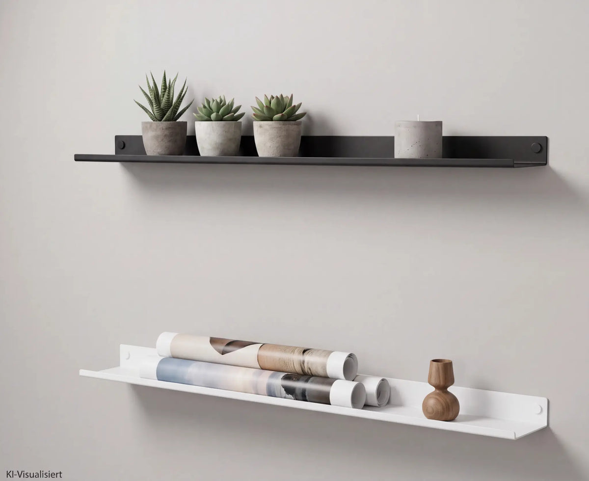 VELA Bilderleiste aus Stahl in Schwarz und Weiß mit Dekoration an der Wand