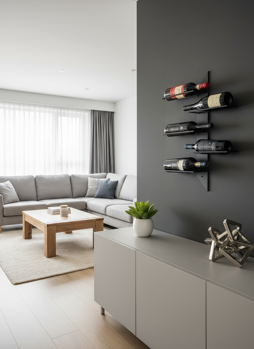 Weinregal Cantinetta aus Metall in Schwarz mit Wandmontage - Adyloo